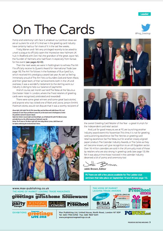 Prog_Greetings's tweet photo. The latest issue of @Prog_Greetings is out now: #Brexit viewpoints, face to face with @HallmarkUK, #Retas17 & more: https://t.co/Cp5d3hGaaN https://t.co/pXi2sBnqlG