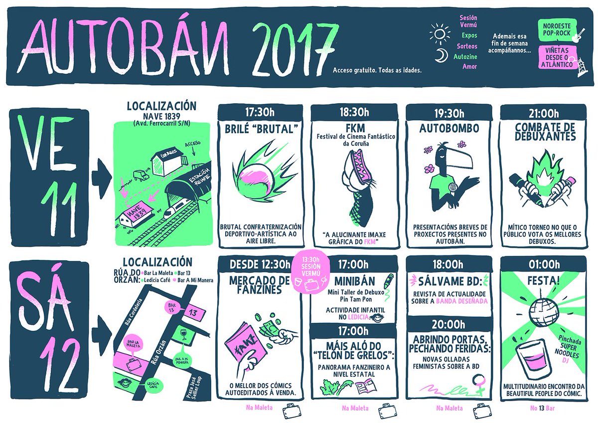 mareatlantica's tweet photo. Desde hoxe, A Coruña ten aínda máis viñetas ✏️ Comeza o festival da autoedición @AutobanBD, e non lle faltan actividades 👇 https://t.co/RLra7qvyeK
