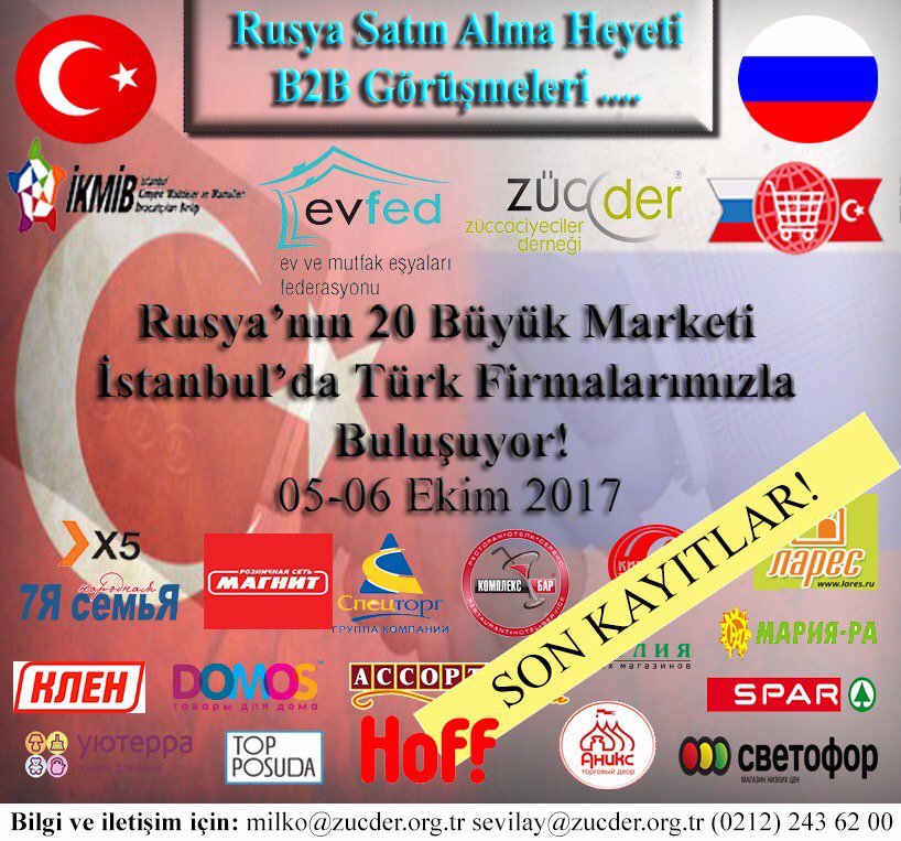 Rusya'nın 20 büyük zincir marketinin satın almacıları İstanbul'a geliyor. #züccaciye#hediyelikeşya#rusya#ekonomi