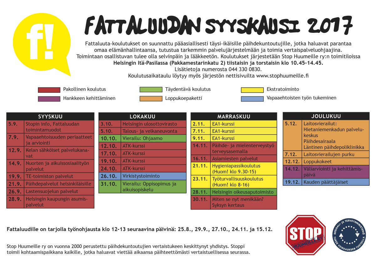 Syksyn #Fattaluuta-koulutuskausi alkaa tiistaina 5.9. Kouluttajina muun muassa #Kela, #helsinginsote ja #tepalvelut.  #vertaispalveluohjaus