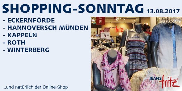 JeansFritz's tweet photo. Diesen #Sonntag haben folgende #Filialen und der #OnlineShop für euch geöffnet 😀 https://t.co/qdbF0QniEx https://t.co/kIASRhjHMk