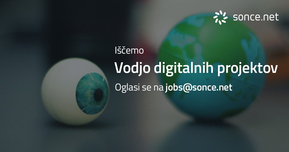 sonce_net's tweet photo. Pomembno obvestilo! Iščemo prekaljenega vodjo digitalnih projektov. Povabi se na razgovor in dobro kavo. Piši na jobs@sonce.net. https://t.co/vaFUZ2l6Ga