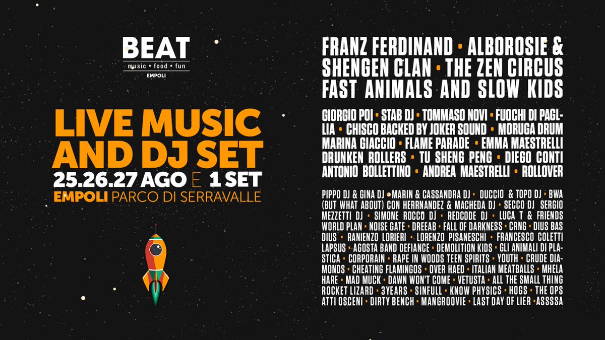 #beat17 sta per decollare!
Parco di Serravalle - Empoli 25-27 agosto &amp; 1 settembre.
Tickets: bit.ly/2uw7wa6