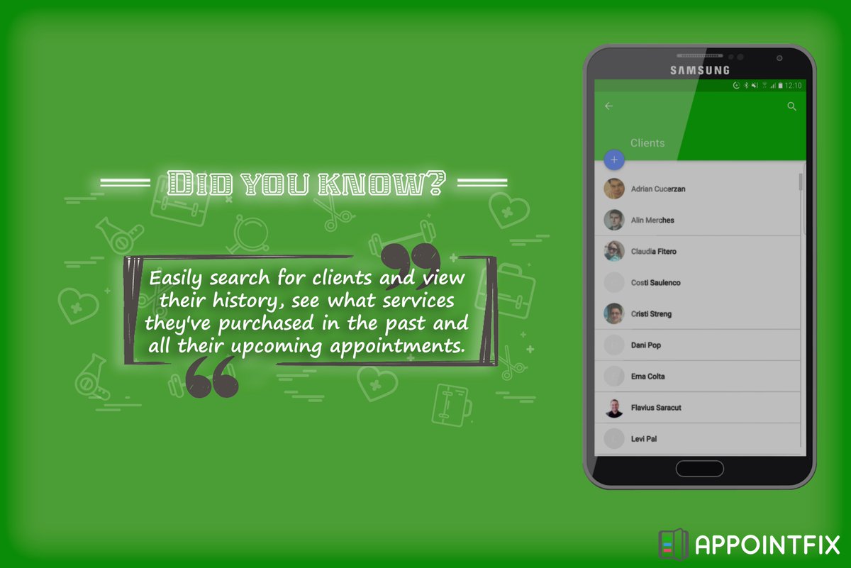 Appointfix's tweet photo. Did you know?
With #Appointfix you can #create your own personalized list of #clients.
With Appointfix scheduling is #fun! https://t.co/NYzAnF08Wi