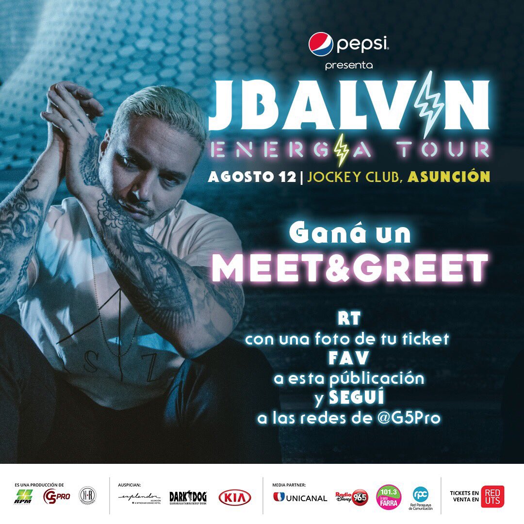 G5pro's tweet photo. 💥SORTEOOOO💥
Ganá un Meet&amp;Greet con @JBalvin 
RT con foto de tu ticket
Fav
Seguí a @G5PRO
Sorteo mañana a las 12:00 PM
⚡#JBalvinEnPy⚡ https://t.co/ieD91l7CFs