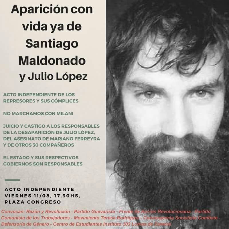 El estado es responsable!! Aparición con vida ya!! Fuera <a href="/benetton/">Benetton</a> De territorio Mapuche!!