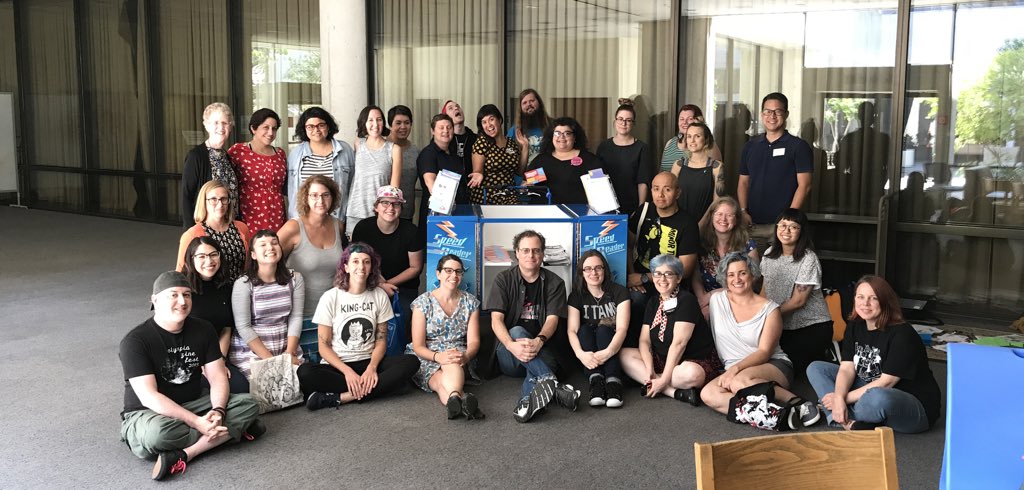 DJZibaZ's tweet image. Here is a picture of the #lbplzinelibrary display on the book bike I got to help circulate out of the library &amp;amp; more zinelibraries.info/running-a-zine…
