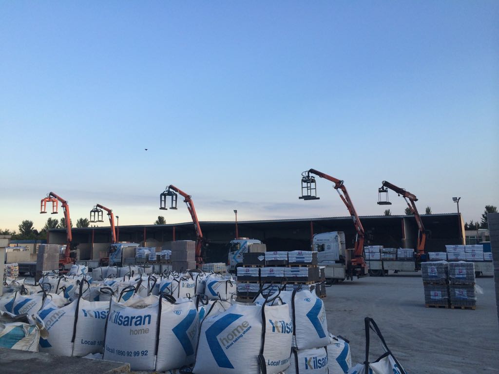 Kilsaran's tweet photo. Sun going down over Kilsaran paving yard in Clonee -trucks loaded &amp; ready for next day deliveries! #cranesup #trucksloaded #ideastakingshape https://t.co/C0EzCc3E3D