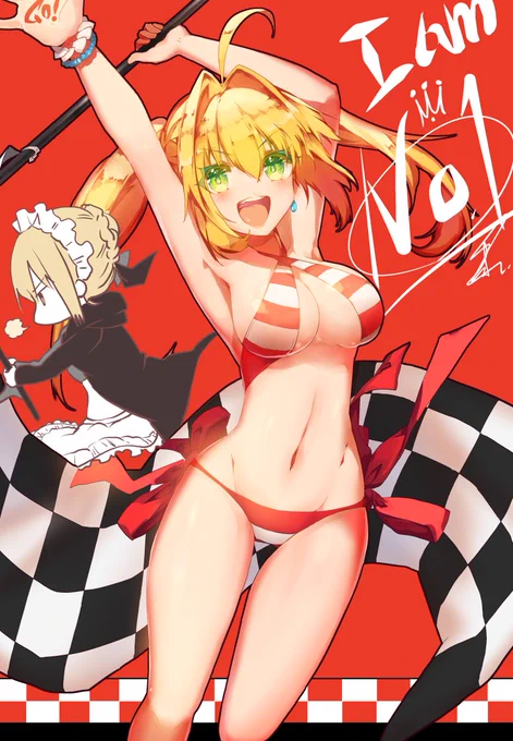 水着ネロきてくれたので描き描き!水着でも来てくれてもうネロ様に運命感じる。 #FGO 