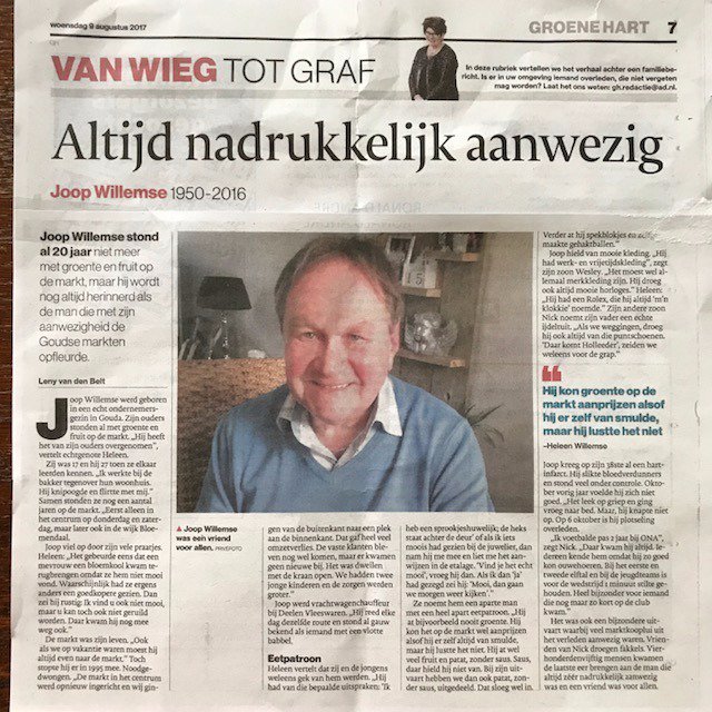 Nog steeds in ons hart en nu weer in beeld in de AD editie met zo`n echt Joop Willemse verhaal! Jij bent gewoon niet weg te denken Joop!