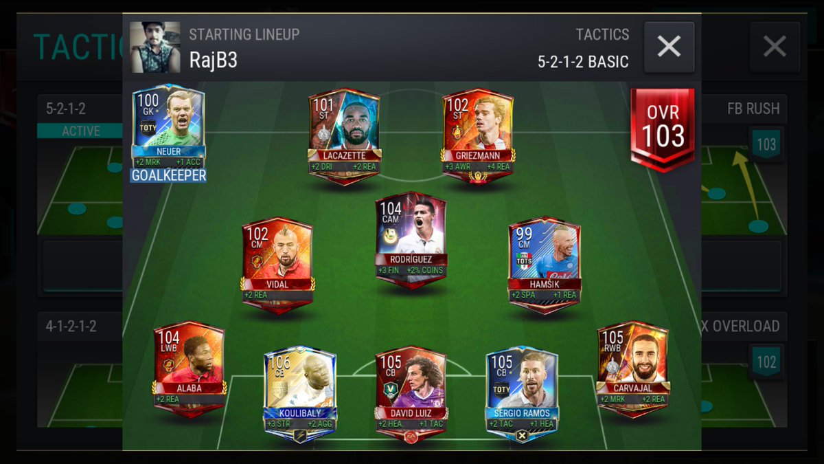 RajBhaduri3's tweet photo. @MystoganZz @kingbitty @EAFIFAMOBILE @WkhHd @Jammerit16 10 out of 11 players same as yours https://t.co/G62OhsDQ4S