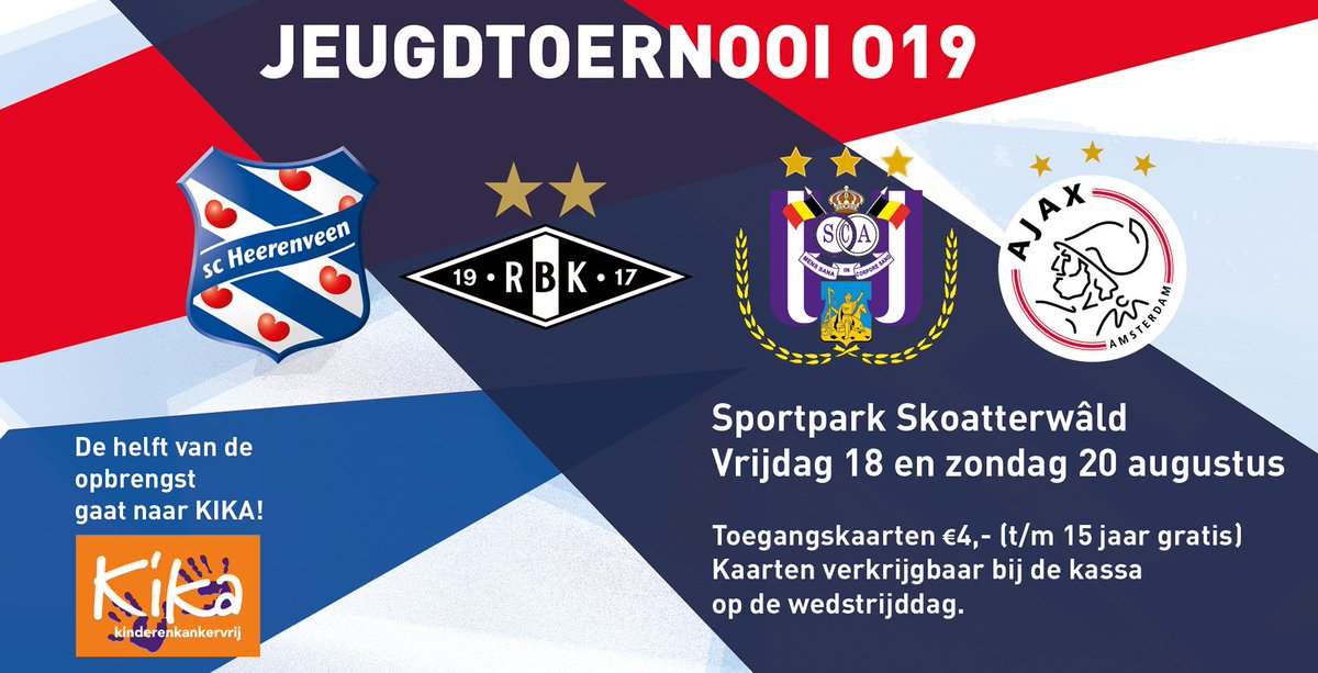 scHeerenveen's tweet photo. Vrijdag 18 en zondag 20 augustus op Skoatterwâld: Internationaal U19 tournament met @scHeerenveen, @AFCAjax, @rscanderlecht en Rosenborg BK! https://t.co/iuETFZxGz4
