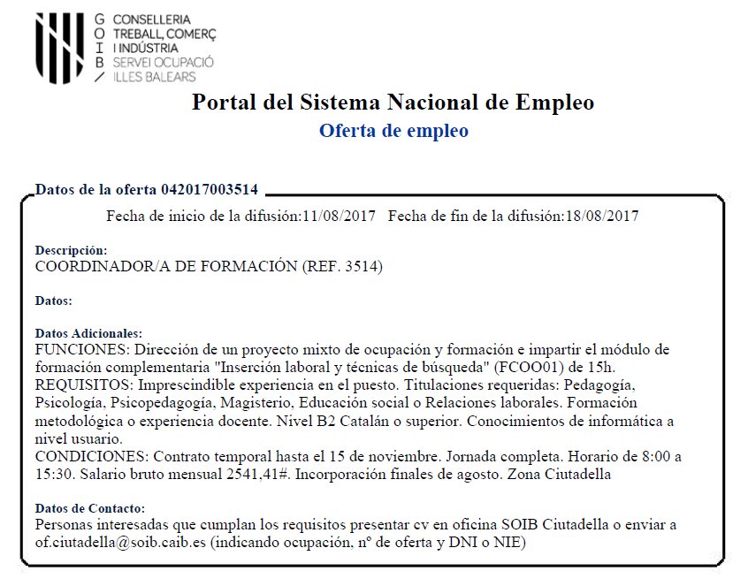 Oferta @SOIBinfo: director/a de taller d'ocupació del <a href="/ConsellMenorca/">Consell de Menorca</a> a #Ciutadella, per substitució de l'actual director/a fins 15-novembre