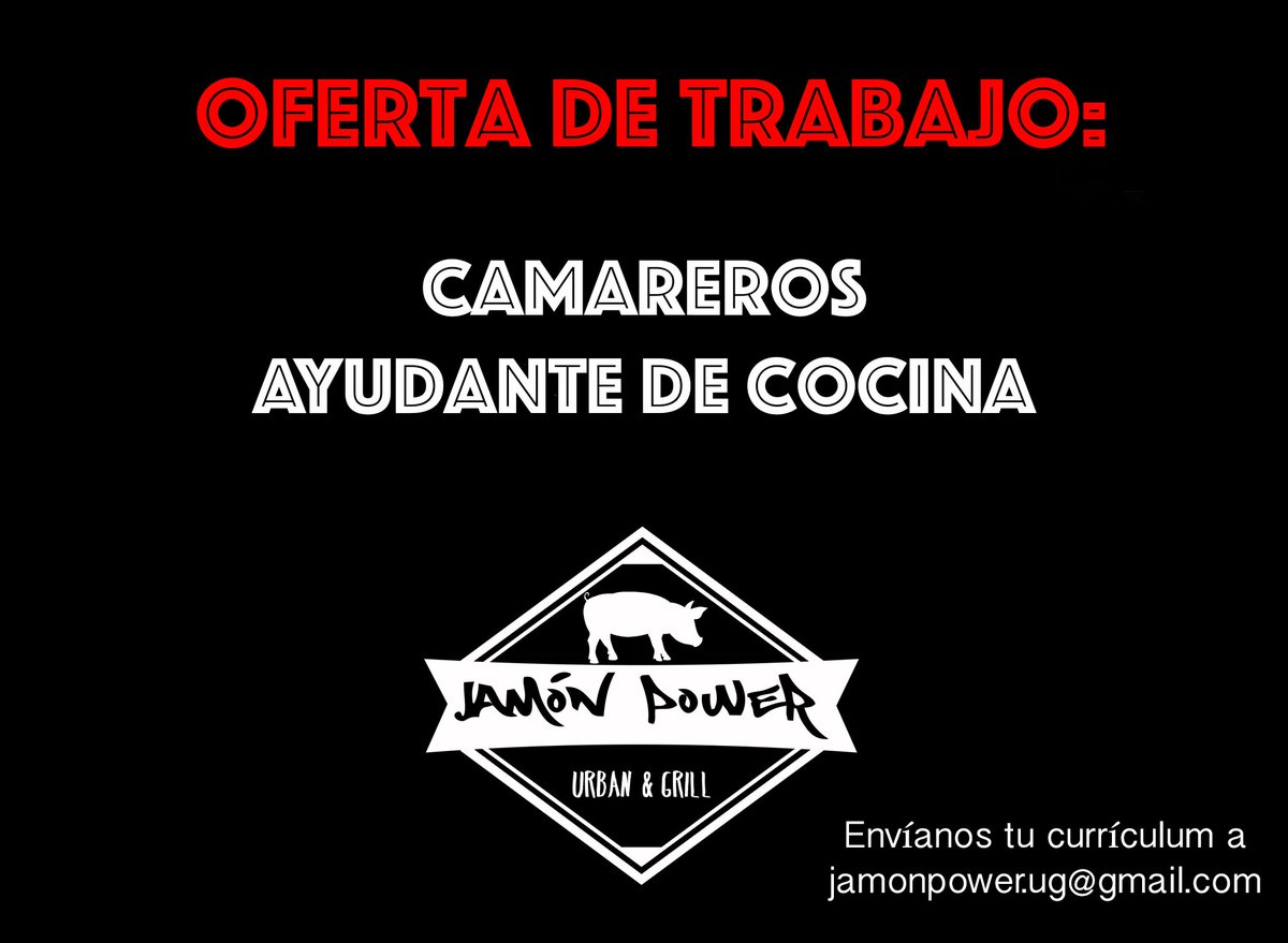 #OFERTADETRABAJO: Estamos buscando #camareros con #experiencia y un #ayudante de cocina🐷 Envíanos tu #currículum a jamonpower.ug@gmail.com
