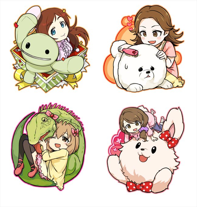 アクキーの絵の大きいサイズ。アイドルは、井村雪菜さん、太田優さん、古賀小春ちゃん、持田亜里沙さん、イヴ、双葉杏ちゃん、藤本里奈ちゃん、白坂小梅ちゃんです。杏はあとちょっとしかないです。 