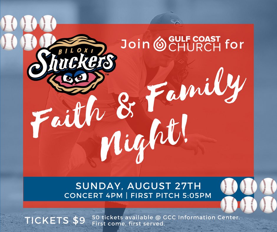 GCChurch_'s tweet photo. Don't forget to purchase your tickets for @BiloxiShuckers  #FaithandFamilyNight Aug 27. Tickets available at the Welcome Center. https://t.co/oKttF5JOcm