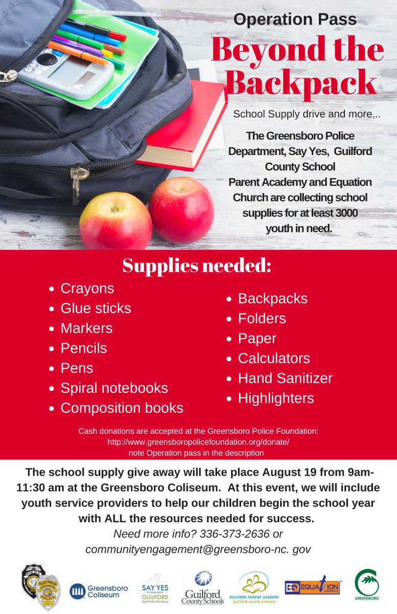 If you're out this weekend, please think about picking up some school supplies to help kids in need here in GSO: greensboro-nc.gov/index.aspx?pag…