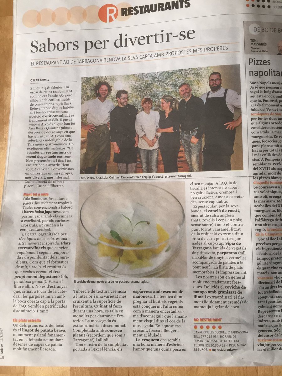 AQTgn's tweet photo. Hoy  @decuina habla de nosotros (muy bien)  en el Que Fem de @LaVanguardia. Os prometemos que no le hemos untado 😉. https://t.co/L9bfNok1kq