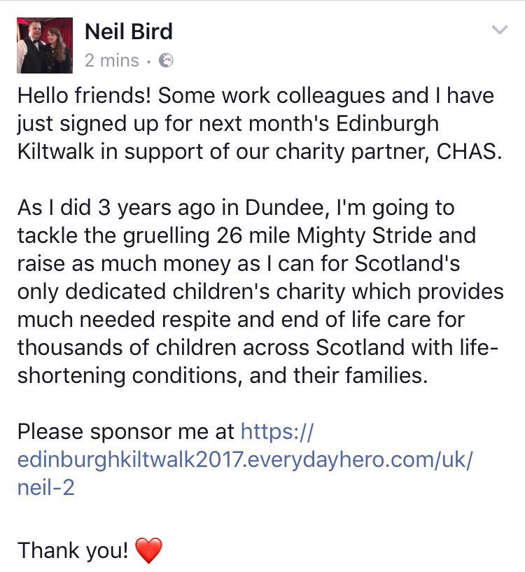 Carrington_NB's tweet photo. Please help me help @supportCHAS! Sponsor me for the @thekiltwalk at https://t.co/c2qxLD5MKD

Thank you. ❤️ https://t.co/D7eLIuhb5A