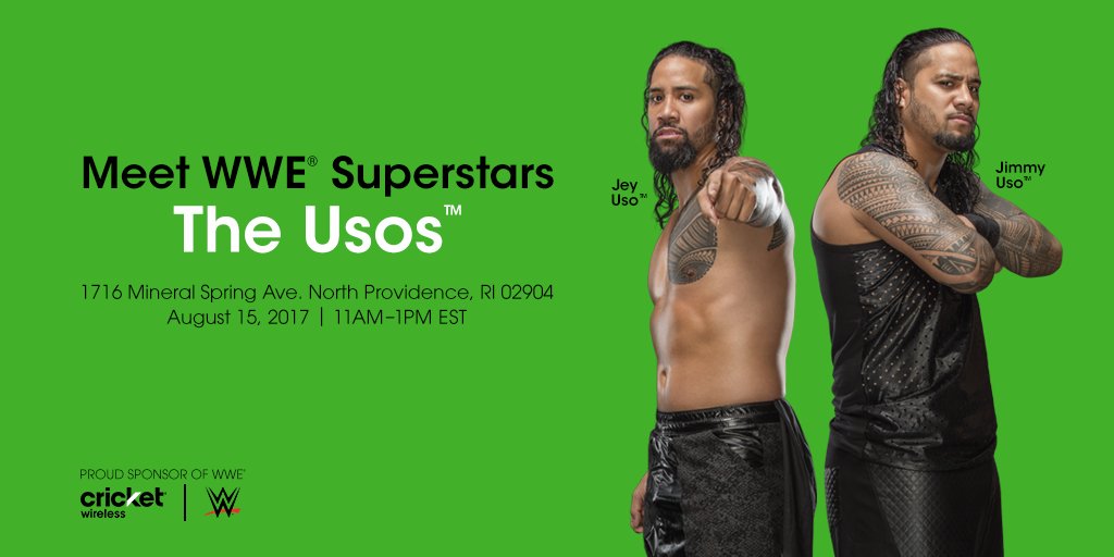 Cricketnation's tweet image. #Providence @WWE fans—Superstars @WWEUsos are coming to a Cricket store near you! mycrk.it/WWEEvent_Provi…