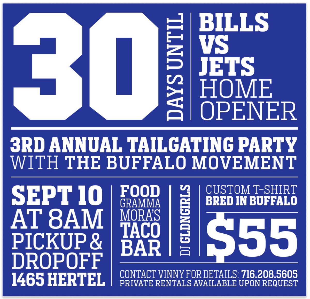 Let's us be your transportation to the <a href="/buffalobills/">Buffalo Bills</a> home opener on September 10th. Tickets available for purchase eventbrite.com/e/bills-vs-jet…