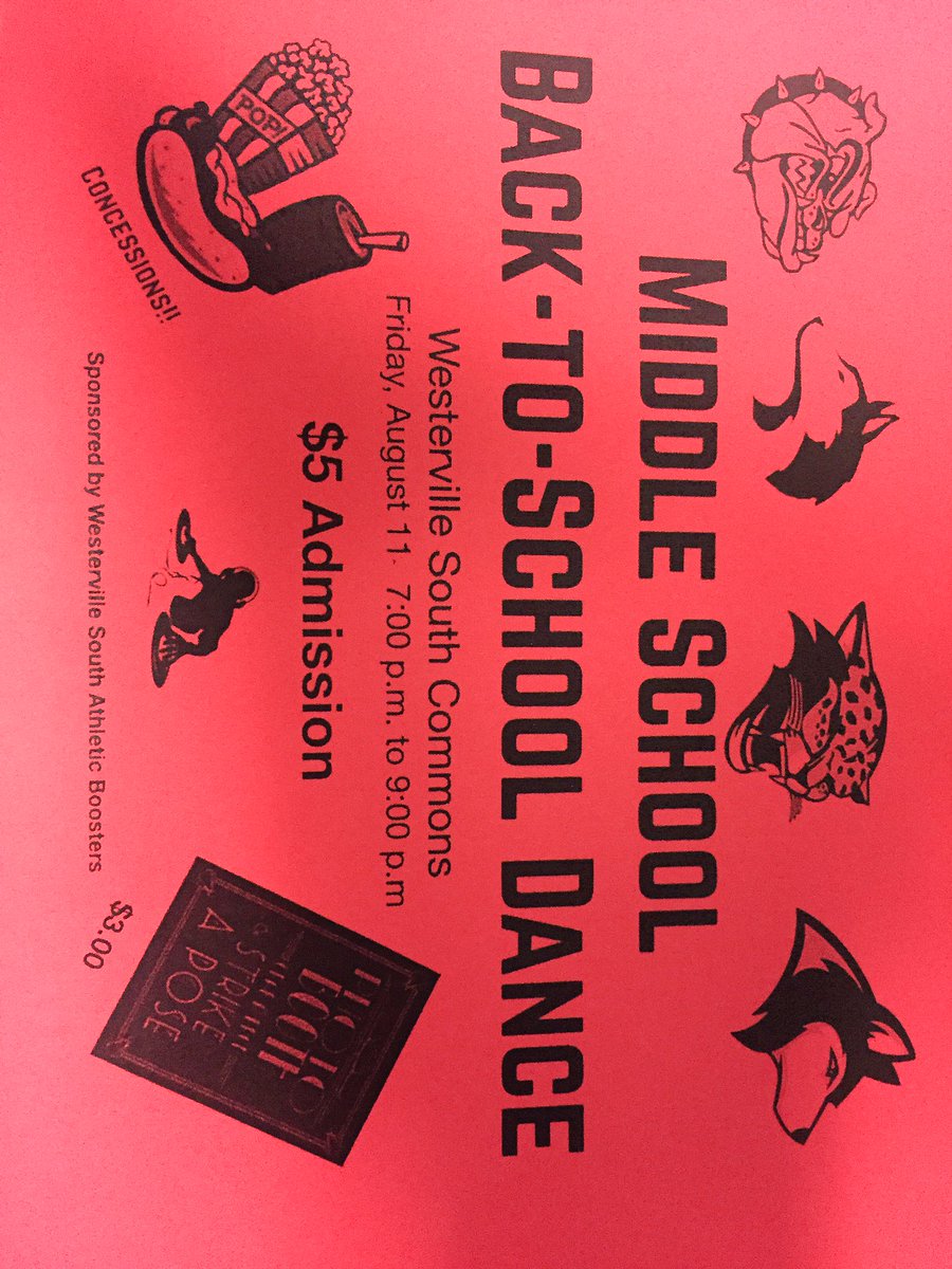 DruTomlin4Edu's tweet photo. Hey, @HeritageMS_WCS families! Back 2 School Middle School Dance=2night 8/11 fr 7-9pm at Westerville South HS! $5 gets U in! @HeritagePtsa https://t.co/4kVGmJl1z8