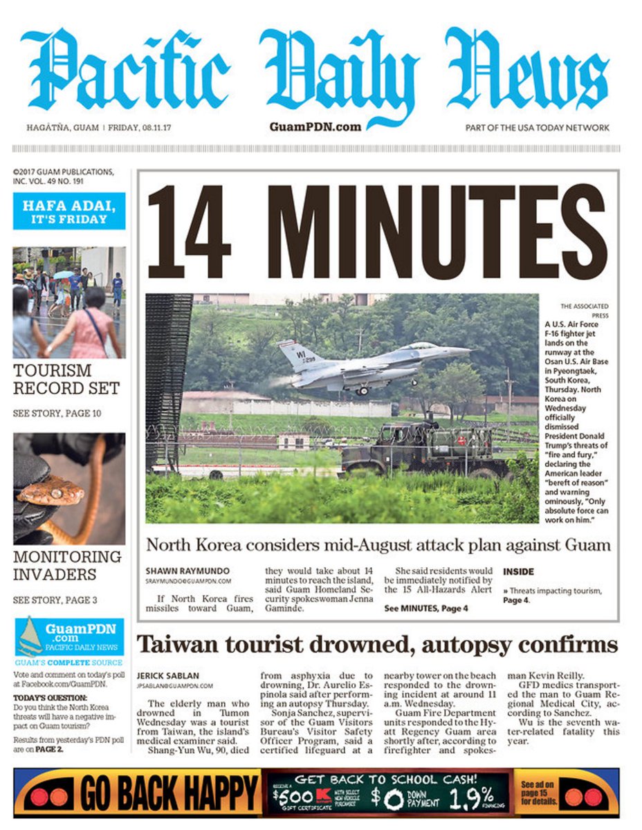 AmandaWills's tweet image. Front page of paper in Guam today