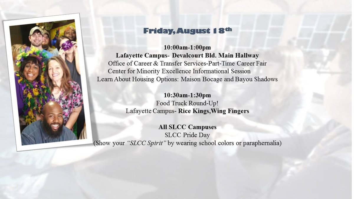 solaccofficial's tweet photo. Welcome Week is BACK! #SLCCFall17 starts Monday &amp; we've got lots planned for students! https://t.co/YIHjcg37FR
