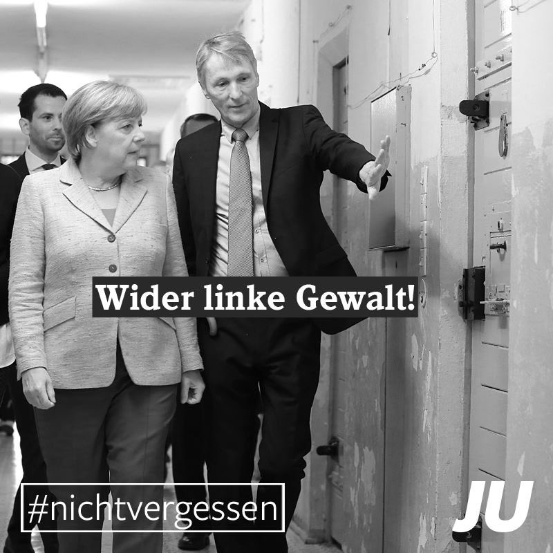 Junge_Union's tweet photo. Mit dem JU-Kandidaten Pätzold und der StaMi Grütters hat BK #Merkel die Gedenkstätte im ehem. Stasi-Gefängnis Hohenschönhausen besucht. https://t.co/Oj5O2uphD7