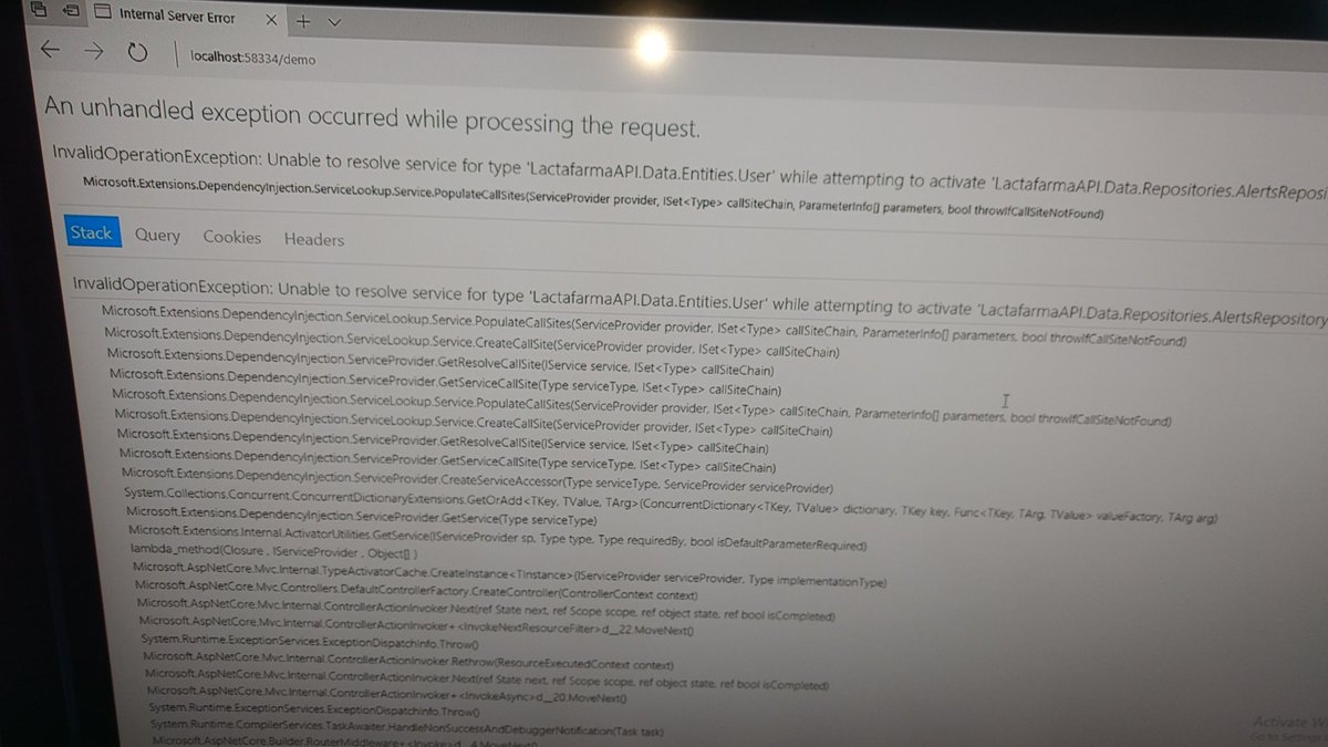 gomnet's tweet image. #dotnetcore Native support of dependency injection with declarative exceptions!! Bye bye #NullReferenceException without any hint :)