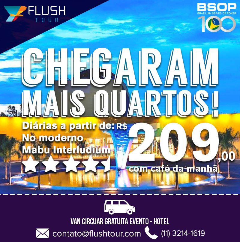 flushtour's tweet photo. Disponibilizamos mais quartos para o BSOP Oficial 💯 Foz do Iguaçu, pessoal. Corra e reserve já o seu! #BSOP100 https://t.co/hCk4Y56LVJ