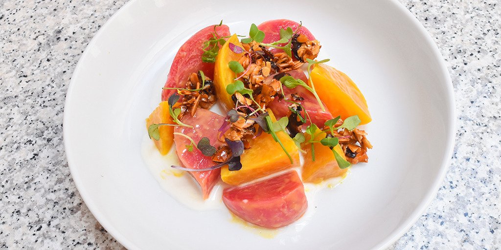 On our $18.93 3-course menu: Red &amp; Golden Beet #Salad w/ bacon glazed almonds &amp; Creole cream cheese
