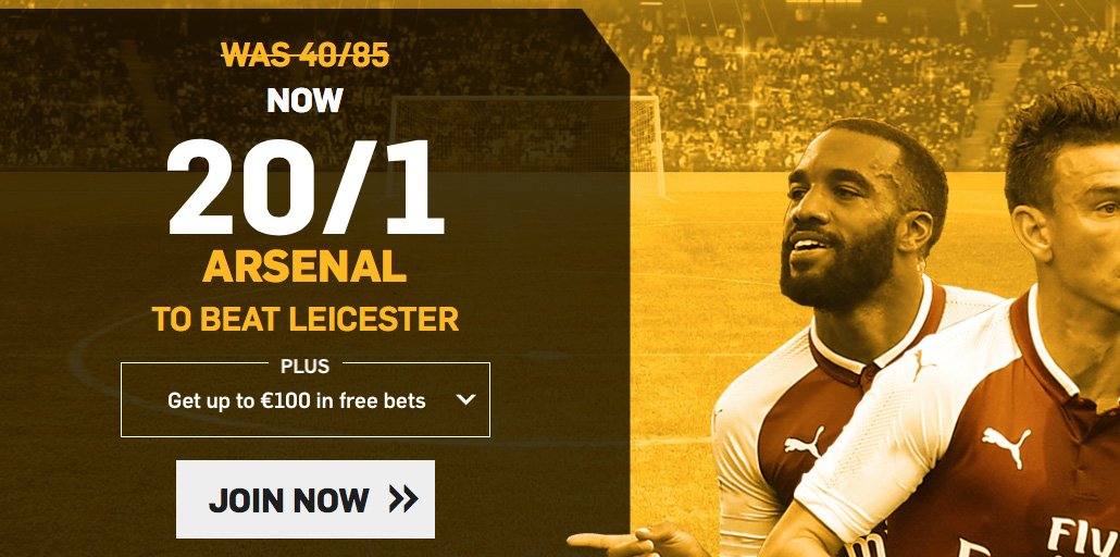 Get a HUGE 20/1 For Arsenal to beat Leicester!

bit.ly/1ikbLhU

Plus £100 in free bets! Bet Now!