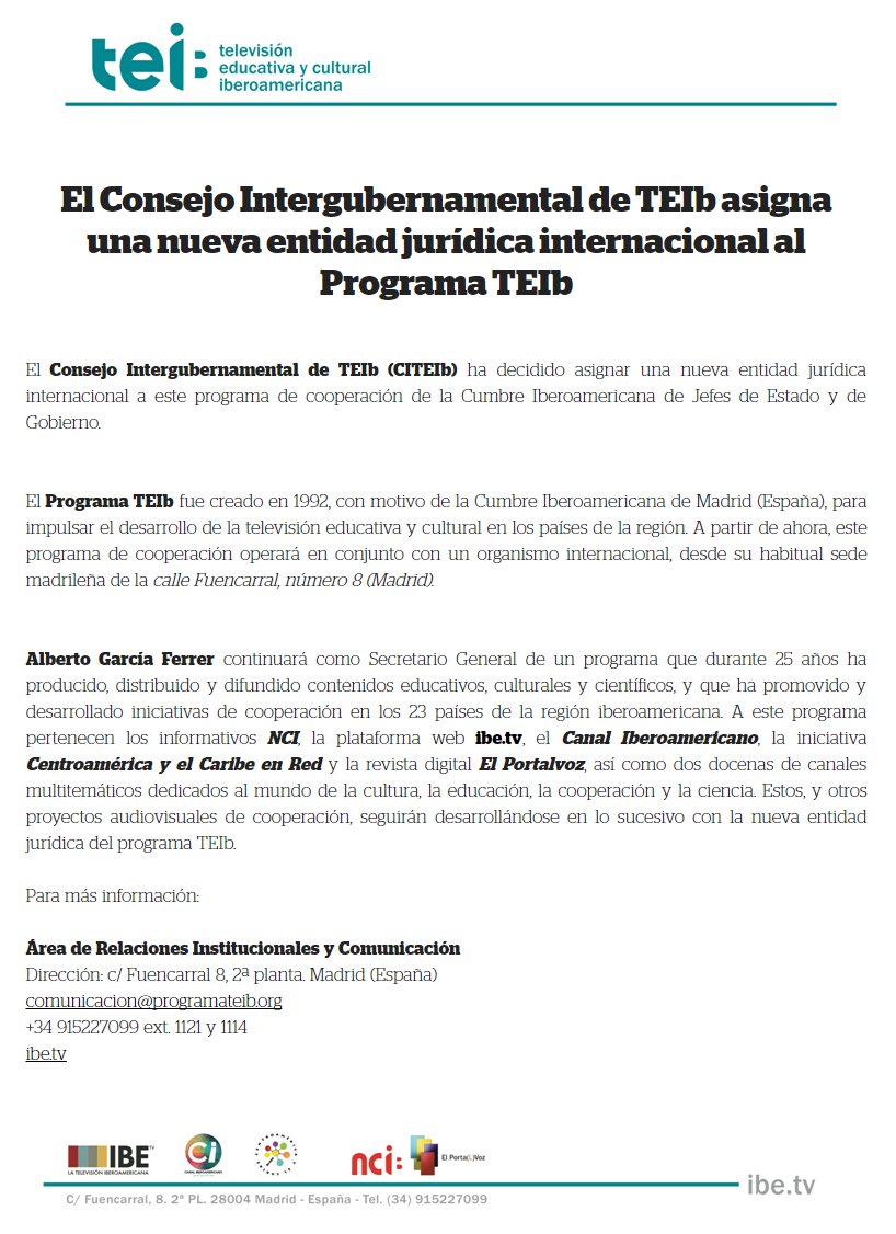 ProgramaTEIb's tweet photo. El Consejo Intergubernamental de #TEIb asigna una nueva entidad jurídica internacional al Programa TEIb: https://t.co/eWiDafiRgA https://t.co/CYTDo03C7s