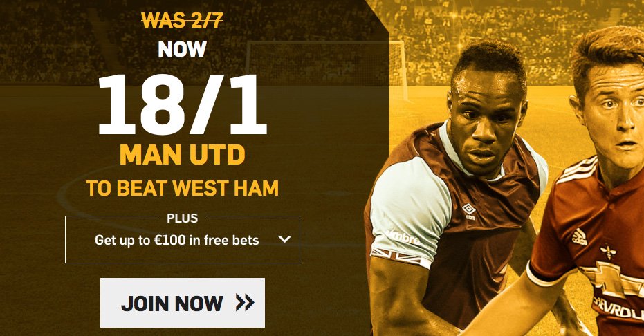 Get a HUGE 18/1 for MUFC to beat West Ham.

bit.ly/1h8ICpy

Plus £100 in free bets. Claim now!