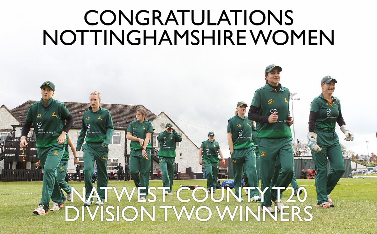 A brilliant day for <a href="/nottswomen/">NottinghamshireWomen</a>. T20 Div 2 champions and promotion back into division one. Well done to all players, coaches and staff
