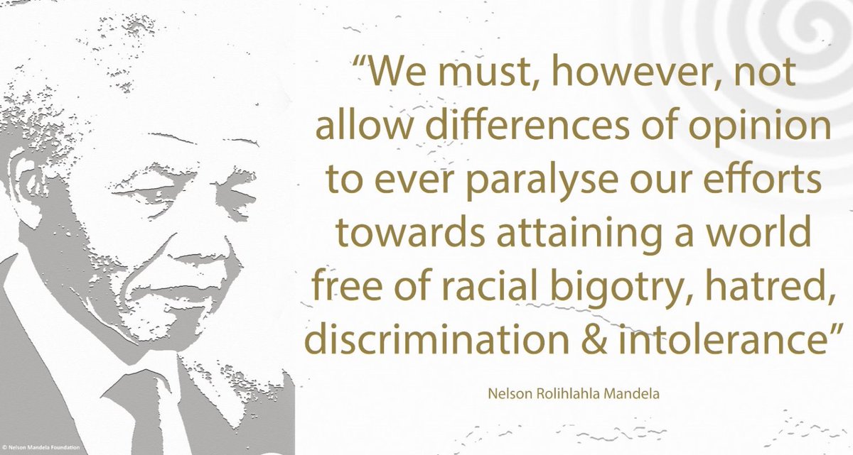 "not allow differences of opinion to ever paralyse our efforts towards attaining a world free of racial bigotry, hatred, discrimination..."