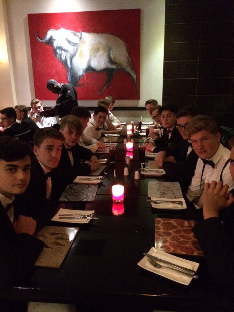 Tour dinner has begun at the City Grill. Boys looking very smart in bow tie and braces (RWS tradition). #RWS #rugby #southafrica #tour
