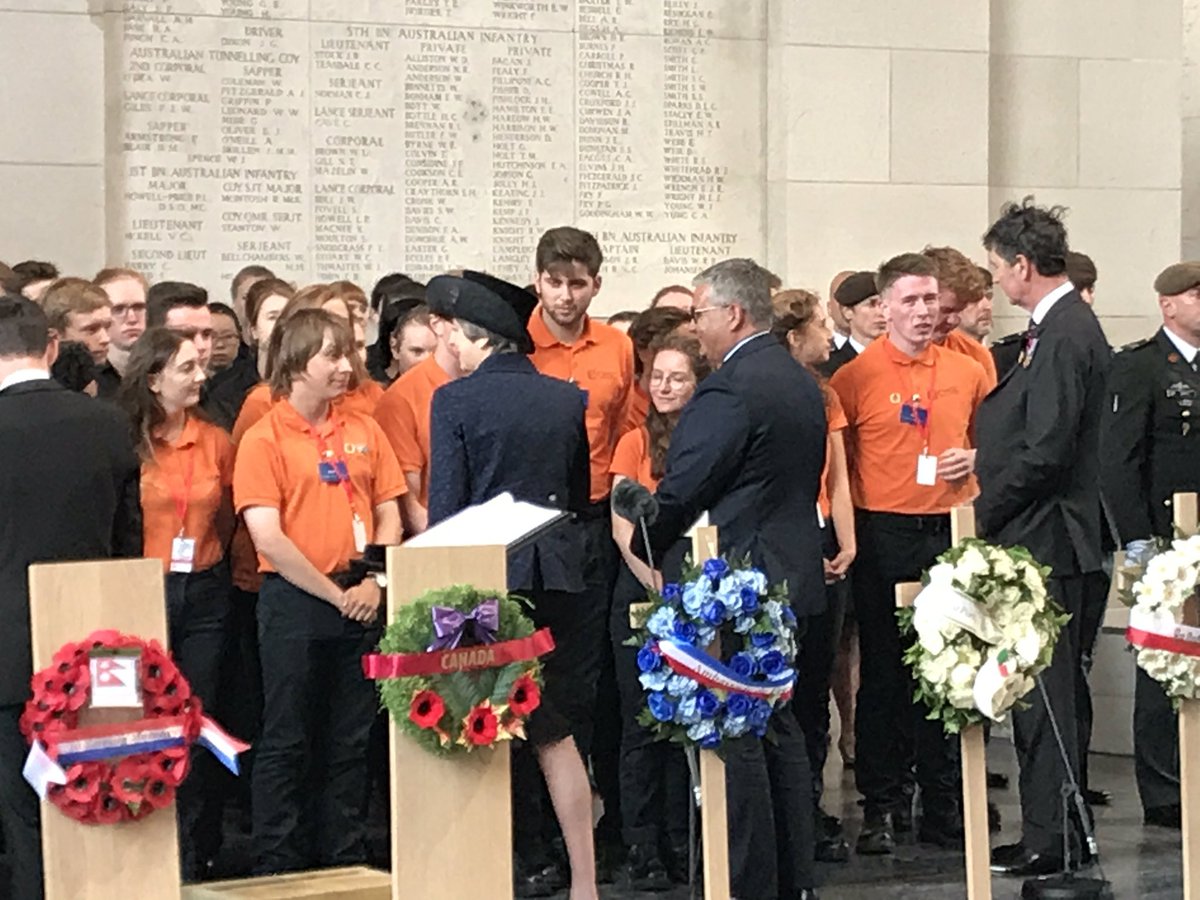.<a href="/CWGC/">Commonwealth War Graves</a> Vice-Chairman Sir Tim Laurence, Prime Minister <a href="/theresa_may/">Theresa May</a> &amp; the Belgian Defence Minister meet the #CWGC Interns. #Passchendaele100