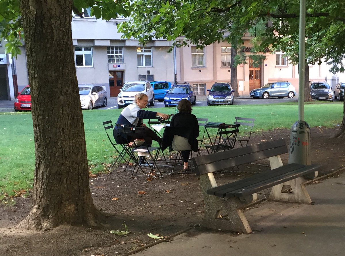 My neighborhood in Prague is doing some great stuff: free book drop, solar garden charger, and little tables in my local square for picnics