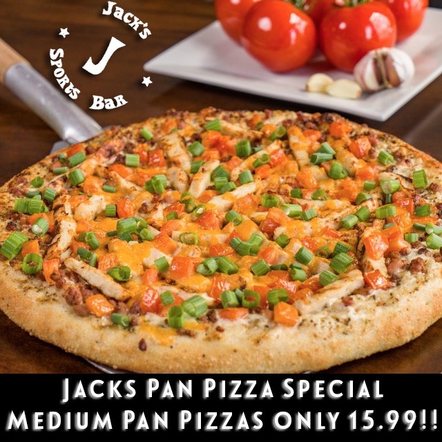 JacksPizzaCafe1's tweet photo. Jack's Sunday Pan Special, Medium Pan Pizza's only 15.99! Come try our new Pan Pizza's. #jacks #yeg #panpizza #pizza #yum https://t.co/ZIRHCVYPst