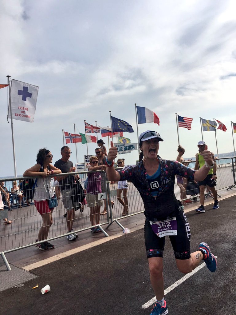 expatriestri's tweet photo. Congrats to alexandra for her first full distance @Ironman_France finish!! Never stop smiling on the run 👏#ironmanfrance 📷 @ConstanceMarle https://t.co/k0KmpmMBCW