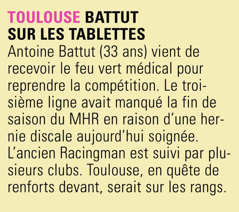 StadeToulouse's tweet photo. Selon le #Midol, on s'intéresse au troisième ligne du MHR, Antoine Battut.

Vos avis ? @StadeToulousain https://t.co/AOd7t1Ey6e