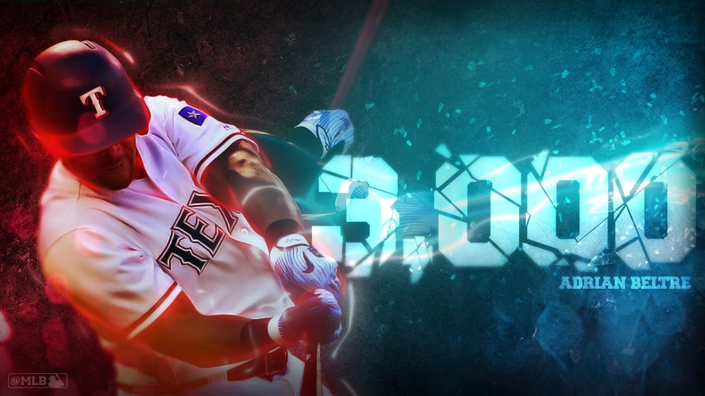MLB's tweet photo. Yo, Adrian, you did it! 
   
Adrian Beltre is the 31st member of the 3,000-hit club! #Beltre3k https://t.co/QqX0yAgzmM