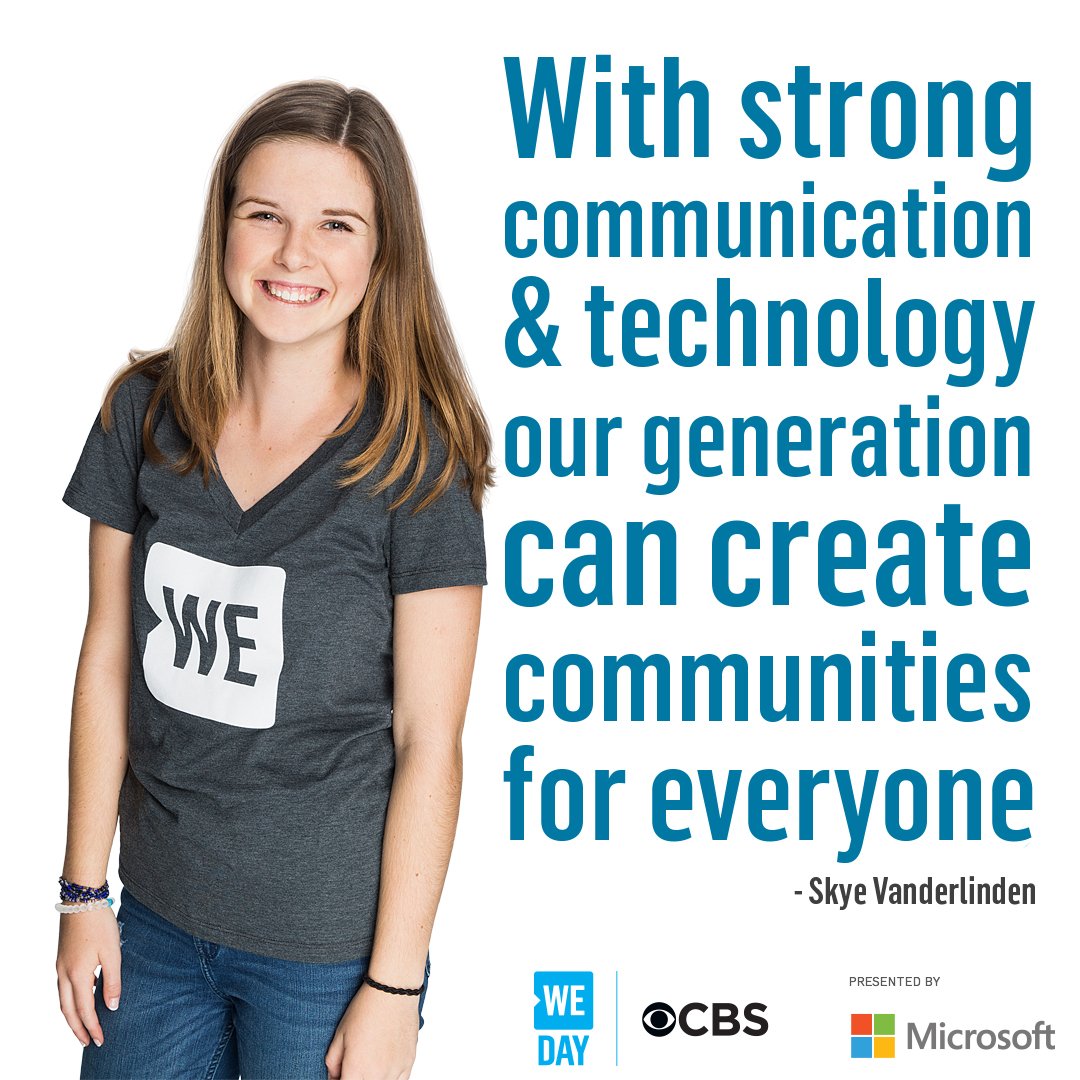 WEMovement's tweet photo. American youth like Skye are using tech to create a world that's accessible to everyone. Join @microsoft &amp; WE for #WEday Aug 4 8/7c on @CBS. https://t.co/VXnqQmARx8
