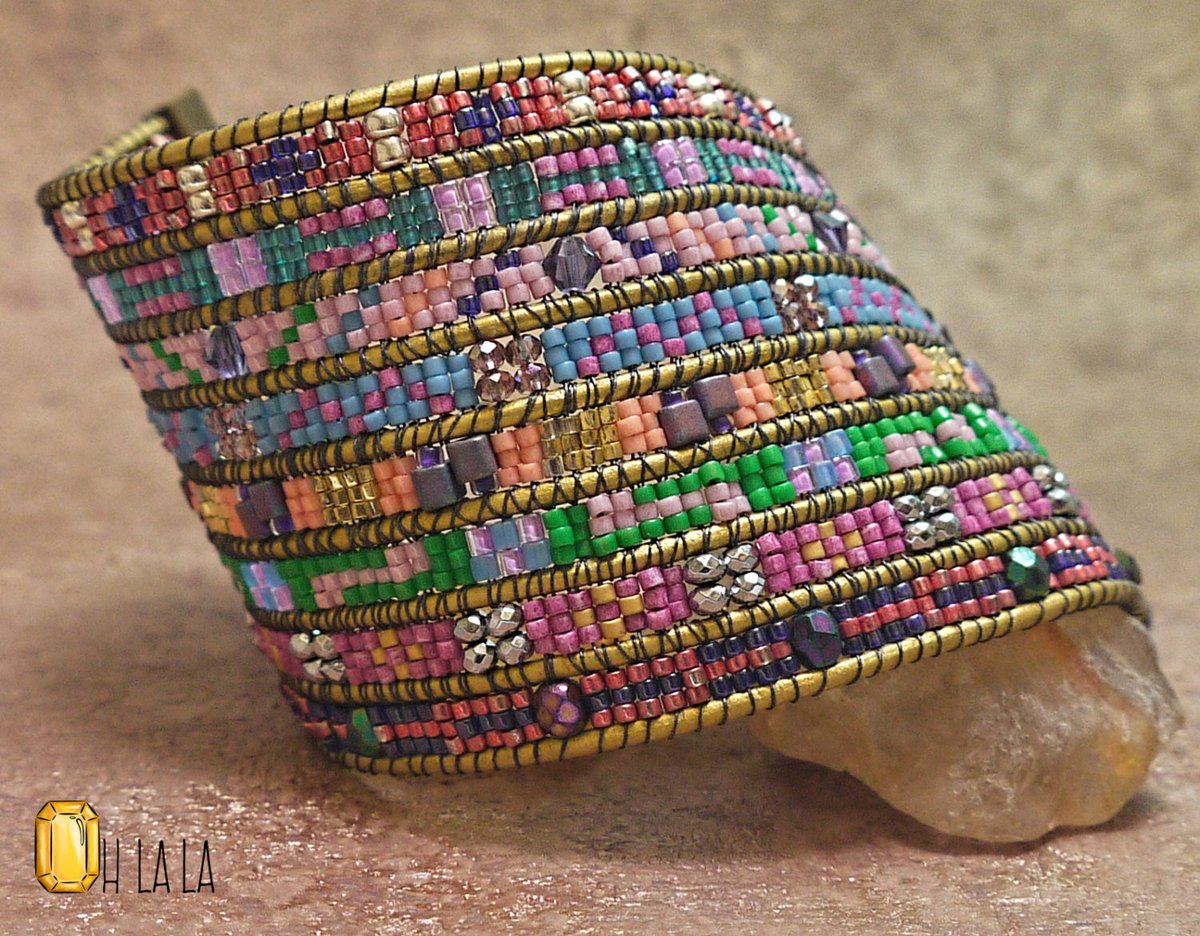 OhLaLaJewelry's tweet photo. Leather Cuff Bracelet with Crystals and Beads on Gold Leather One-Of-A-Kind Unique https://t.co/aT2FV6EVXY #designer #beaddesigns #etsy https://t.co/EURRWwwM04