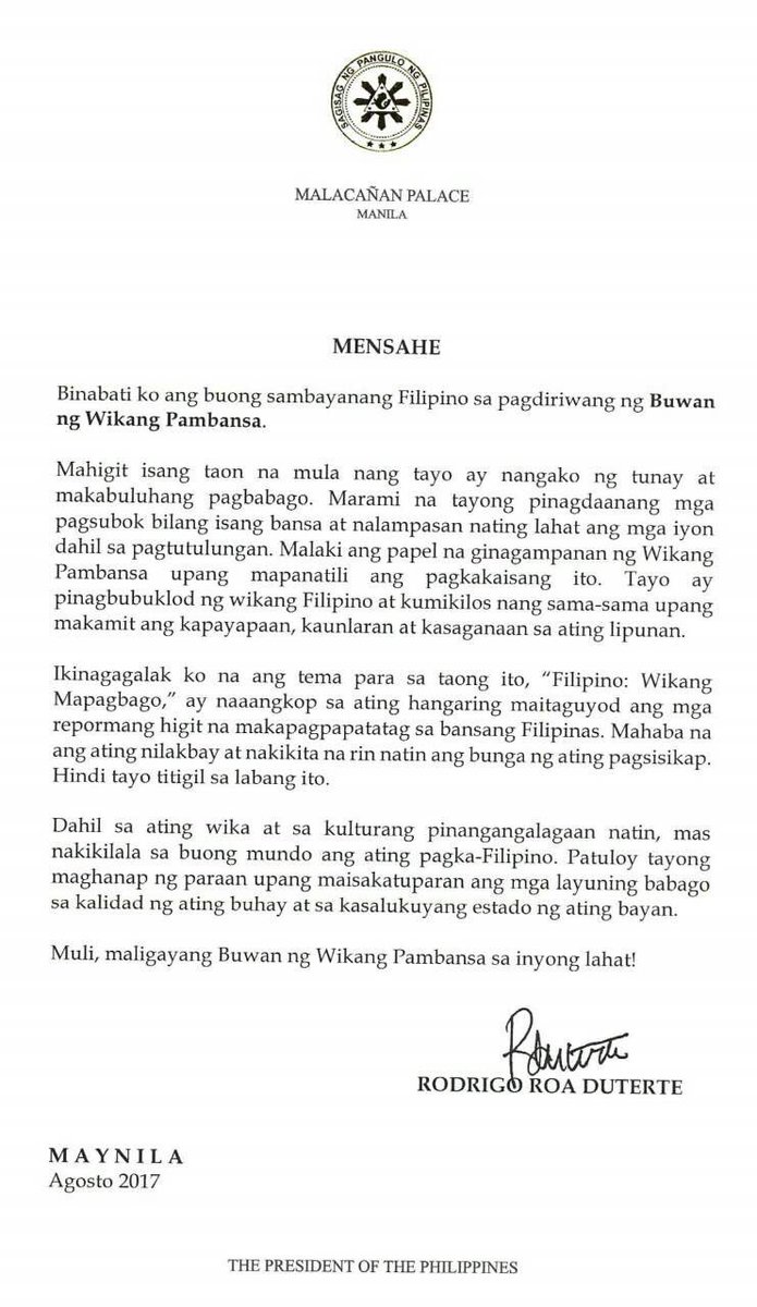 ABS-CBN News on Twitter: "Mensahe ni Pangulong Rodrigo 