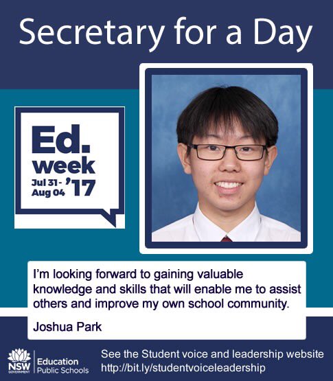 learnPSNSW's tweet image. Secretary for a Day promotes &amp;amp; supports student participation, active leadership &amp;amp; student voice. bit.ly/studentvoicele… #S4aD17 #EdWeek17
