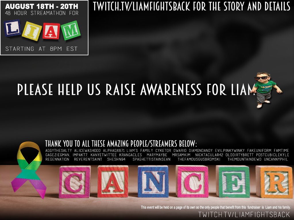 KanyeTwittee's tweet photo. I'm helping raise awareness for Liam and his family. Please RT this and help spread the word. Tons of great streamers for this 48hr event. https://t.co/2xVCZe9Gos