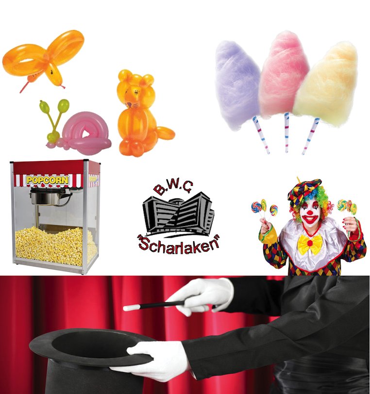 Bewonerscommissie Scharlakendreef zorgt voor #kinderactiviteiten #SocialeBuurtmarkt: clown, goochelact, schminken, ballonvouwen, suikerspin